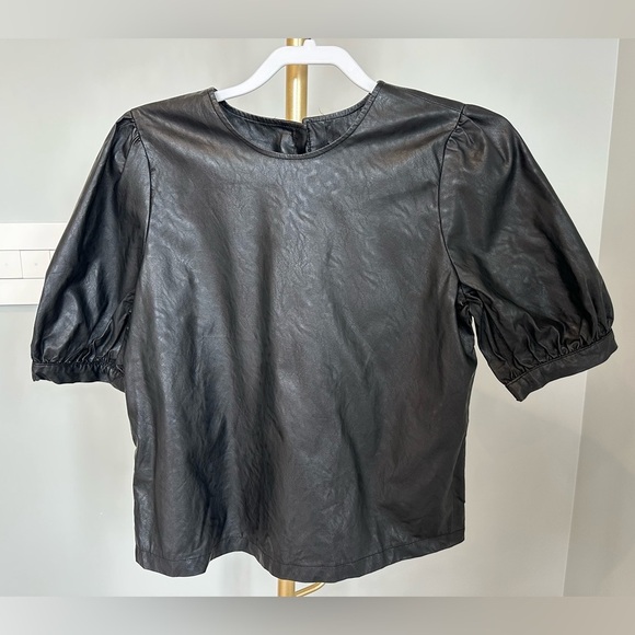 Who What Wear Black Faux Leather Blouse Small NWOT - Picture 1 of 6